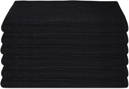 Kitchen Towels Set of 6 Soft Premium Cotton Highly Absorbent Dish Towels 18x28 Inches, Washable & Reusable Tea Towel, Quick Drying Dish Cloths with Hanging Loop - Black Solid