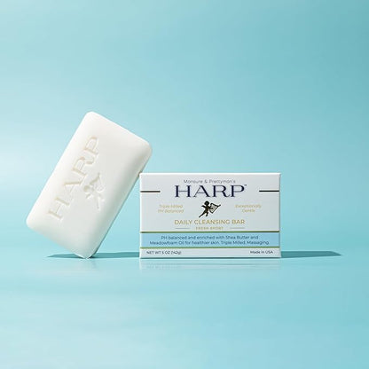 HARP pH-Balanced (5.0-6.0) Body Wash Bar. ZERO saponified oils. Protects Moisture Barrier. Gentle for Sensitive/Dry skin. + Shea Butter/Borage Oil. Non-Comedogenic. FRESH SPORT Fragrance. 5oz