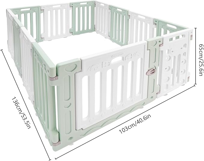 Dog Playpen with Door, 13 Panels Green Freestanding Pet Safety Fence, Removable & Stackable Pet Safety Fence or Small Dogs and Cats 53.54x40.55x25.6 in
