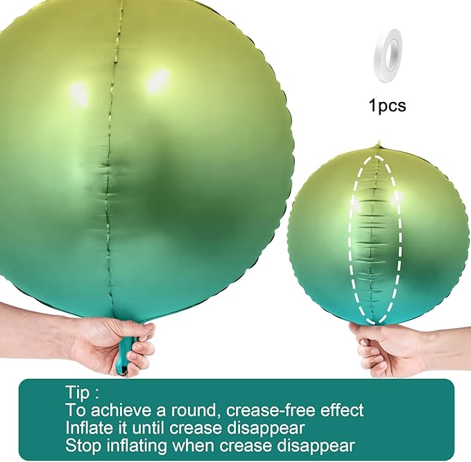 6Pcs Gradient Green Round Foil Balloons, 22" Large Helium Ball Mylar Balloon, Metallic Green Foil Balloon for Birthday Graduation Wedding Halloween Disco Prom Tropical Party Decorations