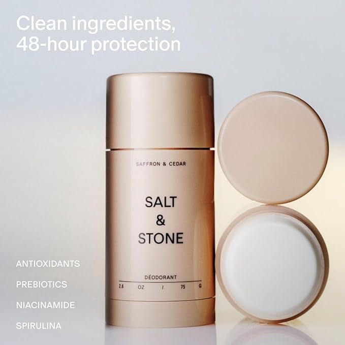 SALT & STONE Aluminum Free Deodorant | Extra Strength 48 Hour Protection for Women & Men | Made with Seaweed Extracts, Niacinamide & Prebiotics (Saffron & Cedar)