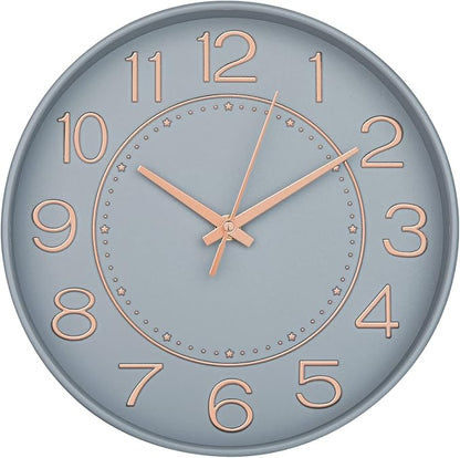 HZDHCLH Modern Wall Clocks Battery Operated,10 inch Grey Clock for Wall,Silent Small Wall Clock for Living Room Bedroom Kitchen Office Nursery Decor