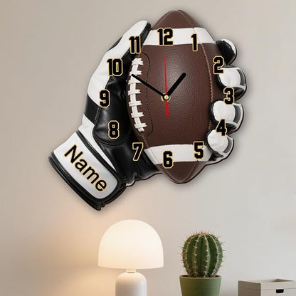 Personalized Clocks with Name Custom Soccer Wall Clock for Home Decoration Fathers Day Dad Gifts Birthday Christmas Creative Clock Customized Gift for Men Women Bedroom Living Room Decor