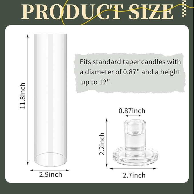 6pcs Hurricane Glass Candle Holders for Candlesticks,Large Glass Hurricane Candle Holder Bulk,Taper Hurricane Candle Holder with Cover and Heavy Base for Wedding Party Christmas