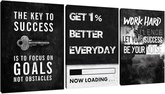 Yetaryy Motivational Poster Inspirational Wall Art 3 Pieces Canvas Painting Lion Artwork for Living Room Office Modern Home Decor Prints Pictures Wall Decor Framed Ready to Hang [36''Wx 16''H]