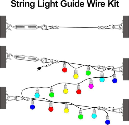 BLIKA String Light Hanging Kits, 500FT Coated Stainless Steel 304 Wire Rope, Outdoor Light Guide Wire, Globe String Light Suspension Kit Included Turnbuckles, Enough Accessories, Use Manual