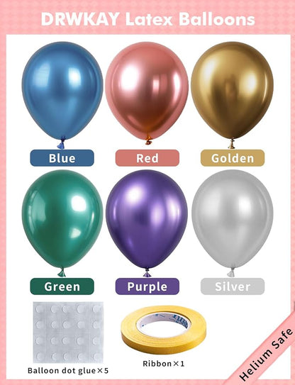 Chrome Metallic Balloons 66 Pack, 12 Inch Shiny Latex Helium Party Balloons Garland Kit with Assorted Colors for Birthdays Weddings Baby Showers Graduation Arch Decorations