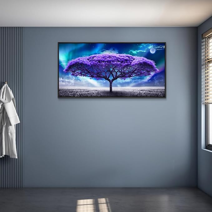 Wapluam Black Framed Canvas Wall Art For Living Room Wall Decor For Bedroom Purple Tree Abstract Scenery Pictures Artwork Canvas Prints Office Decor Painting Large Modern Nature Home Decoration