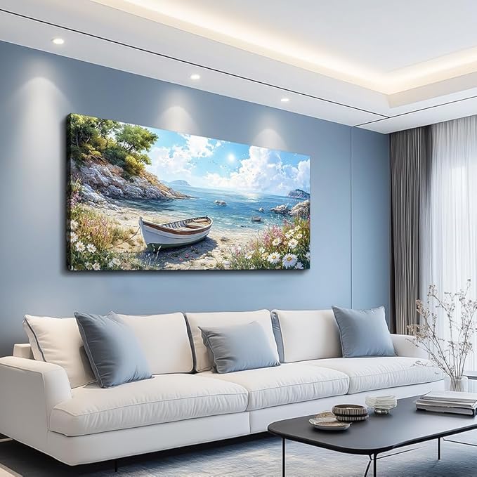 ZUITINGHUA Canvas Wall Art For Living Room Wall Decor For Bedroom Office Wall Decoration Seaside Boat Landscape Painting Farmhouse Pictures Artwork Room Aesthetic Home Decor 20x40 In