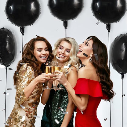 TONIFUL 30Pcs 18 Inch Large Black Round Shape Foil Balloons Big Black Circle Helium Mylar Ballons for New Year Halloween Chrismas Birthday Wedding Baby Shower Anniversary Engagement Party