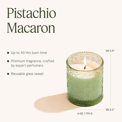LA JOLIE MUSE Pistachio Macaron Scented Candle | Pistachio, Milk & Vanilla | 6 oz Natural Soy Wax | 40 Hours Clean Burn | Holiday Gift for Dessert Lovers | Seasonal Home Décor