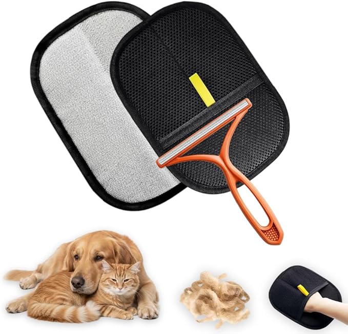 NEXIBY– Pet Hair Removal Glove & Scraper Set | Electrostatic Grooming Mitt for Dog & Cat Hair | Magic Brush Tool for Furniture & Clothes | Reusable Pet Fur Remover Glove | Includes 1 Glove & 1 Scraper
