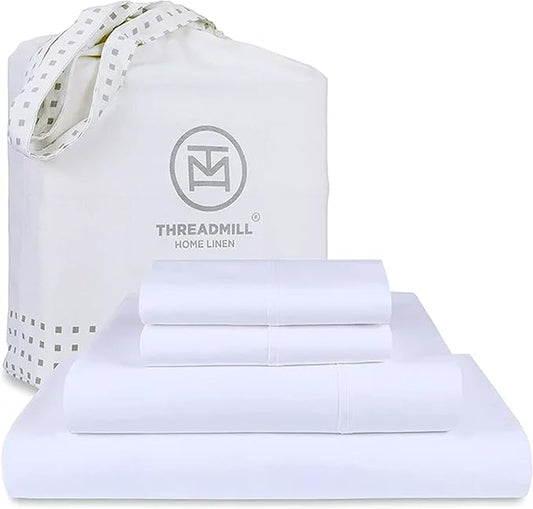 Threadmill 100% American Certified Supima Cotton Sheets King Size - 1200 Thread Count, 4Pc King Size Sheets Set, Smooth Sateen, Ultra Luxury Bed Sheets, 17" Deep Pocket King Sheet Set - White Sheets