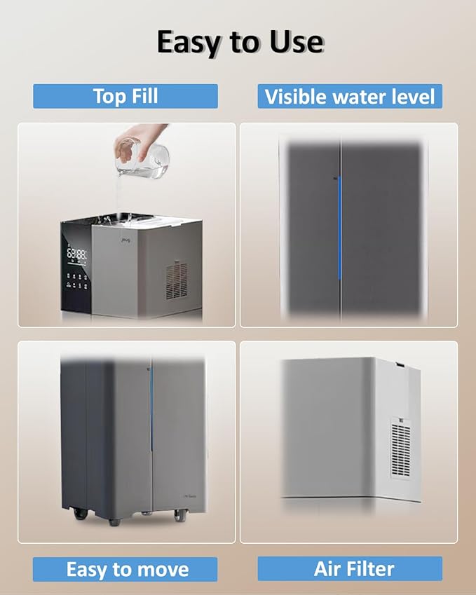 Humidifier Large Room,26L/6.8Gal Whole House Humidifiers for Bedroom Home 3000 sq.ft,1800ml/H,Commercial and Industrial Humidifiers with 360° Nozzle & Extension Tube,Top Fill,Gray