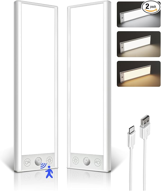 EZVALO 220LM Super Bright Under Cabinet Lighting Wireless, 5000mAh Rechargeable Battery Motion Sensor Light Indoor, Dimmable Under Counter Lights for Kitchen, 3-Inch Ultra-Wide Panel Closet Light