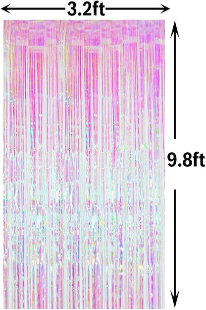 GOER 3.2 ft x 9.8 ft Metallic Tinsel Foil Fringe Curtains Party Photo Backdrop Party Streamers for Birthday,Graduation,New Year Eve Decorations Wedding Decor (Iridescent,3 pcs)