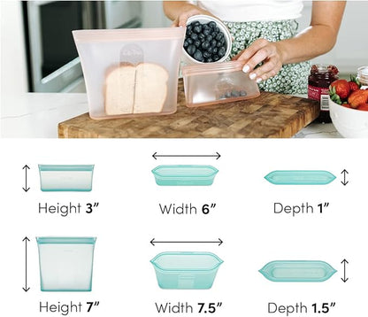 Zip Top Reusable Food Storage Bags | 2 Bag Set [Frost] | Silicone Meal Prep Container | Microwave, Dishwasher and Freezer Safe | Made in the USA