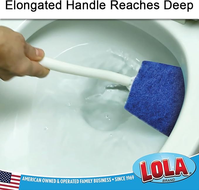 LOLA Bath & Toilet Bowl Scrubber Brush w/Comfort Handle, 72 Pack, w/Hang Hole. Non-Scratch, Removes Rings w/Scrubbing Pad