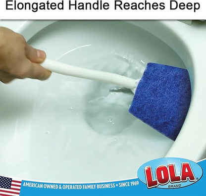 LOLA Bath & Toilet Bowl Scrubber Brush w/Comfort Handle, 72 Pack, w/Hang Hole. Non-Scratch, Removes Rings w/Scrubbing Pad