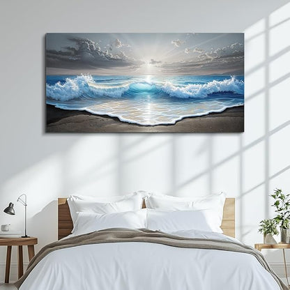 QIYILEXWART Canvas Wall Art For Living Room Large Wall Decor For Office Bedroom Decorations Ocean Waves Landscape Pictures Farmhouse Painting Artwork Room Wall Mural Aesthetic Home Decor 30x60 In