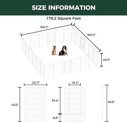 FXW Rollick Unleashed Dog Playpen for Indoor, Yard, RV Camping, 45 inch 24 Panels for Large Dogs, White│Patented