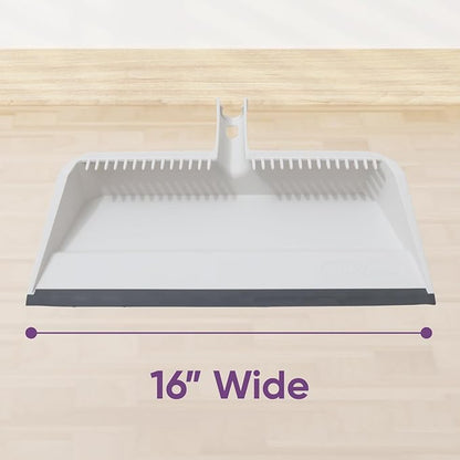 Superio 3-Pack Wide Plastic Dustpan with Comb - 16" Wide, Rubber Lip, Broom Handle Clip, White