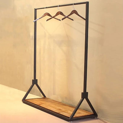 Modern Simple Heavy Duty Metal and Wood Rolling Clothing Garment Rack with Wheel,Creative Commercial Wedding Dress Display Shelf,Floor-Standing Clothes Hangers (Black with Wood, 47.2" L)