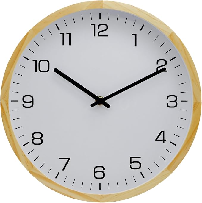 MEIRED Wooden Wall Clock 12 Inch Silent Non Ticking Wall Clocks Battery Operated Wood Analog Retro Round Clock Decorative for Kitchen,Home,Living Room,Classroom, Log White