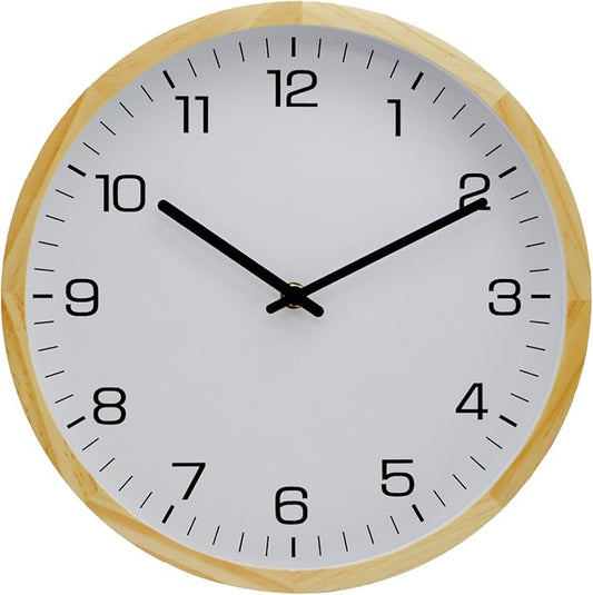 MEIRED Wooden Wall Clock 12 Inch Silent Non Ticking Wall Clocks Battery Operated Wood Analog Retro Round Clock Decorative for Kitchen,Home,Living Room,Classroom, Log White