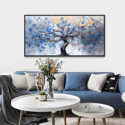 Wapluam Black Framed Canvas Wall Art For Living Room Wall Decor For Bedroom Abstract Office Blue Tree Scenery Wall Pictures Modern Home Decorations Stretched And Framed Ready To Hang Room Artwork