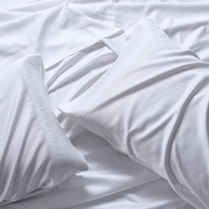 Royal Hotel Bedding ABRIPEDIC Sheets, Viscose from Bamboo, Sheet Set 600 Thread Count, Silky Soft Sheets, Viscose from Bamboo, Sheet Set, King, White
