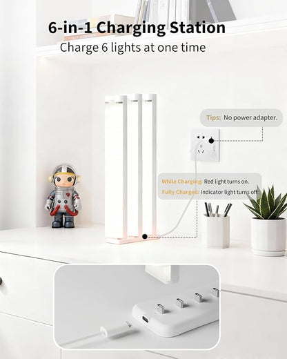 12 Packs Under Cabinet Lighting with 2 Charging Station 8 Inches, Rechargeable Motion Sensor Light Indoor, 3 Color Dimmable Closet Light, USB Led Stick on Under Counter Lights for Kitchen Shelf