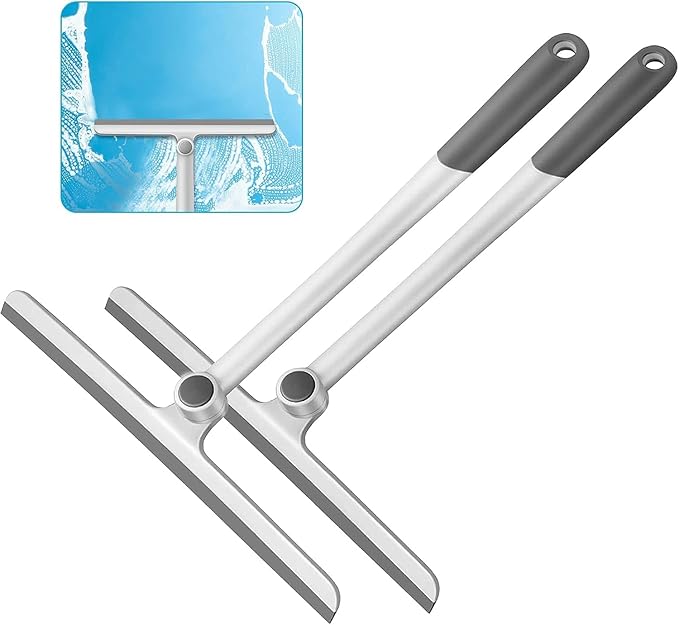 WONDAY Shower Squeegee for Glass Doors Tile and Walls 2 Pack Squiggy Bathroom Windows with 360° Rotation Rubber Blade (Grey-2 Pack)