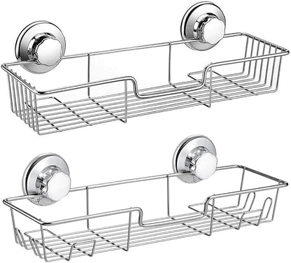 iPEGTOP Strong Suction Cup Shower Caddy Bath Shelf Storage with 4 Side Hooks, Combo Organizer Basket for Shampoo, Conditioner, Soap, Razor Bathroom Accessories, Chrome, 2 Count