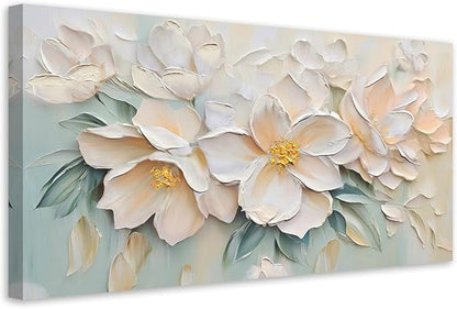 Anolyfi White Textured Flowers Canvas Wall Art for Living Room, Modern Aesthetic Sage Florals Painting Wall Decor for Christmas Gift Hallway Bedroom Dining Room Office Home Decor 40"x20"