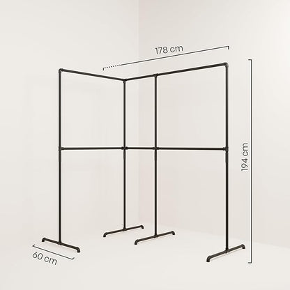 pamo Industrial Design garment rack - LAS EDGE 2.5 Black - freestanding Coat Rack for Walk-In Wardrobe Wall I Clothes Rack Made of Black Sturdy Pipes freestanding from Water Pipe