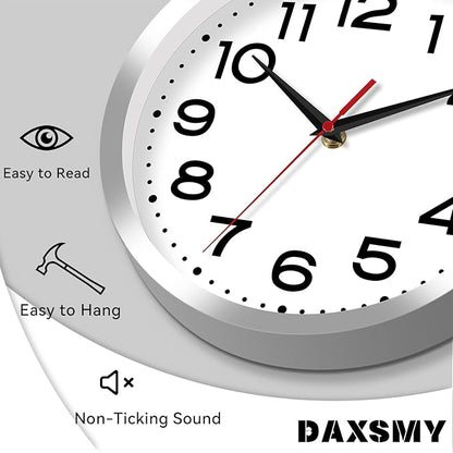 Wall Clock Silent Non-Ticking Modern Clock Battery Operated 10 Inch Small Classic Analog Decorative for Kitchen, Bathroom, Office, Bedroom, Home(Silver)