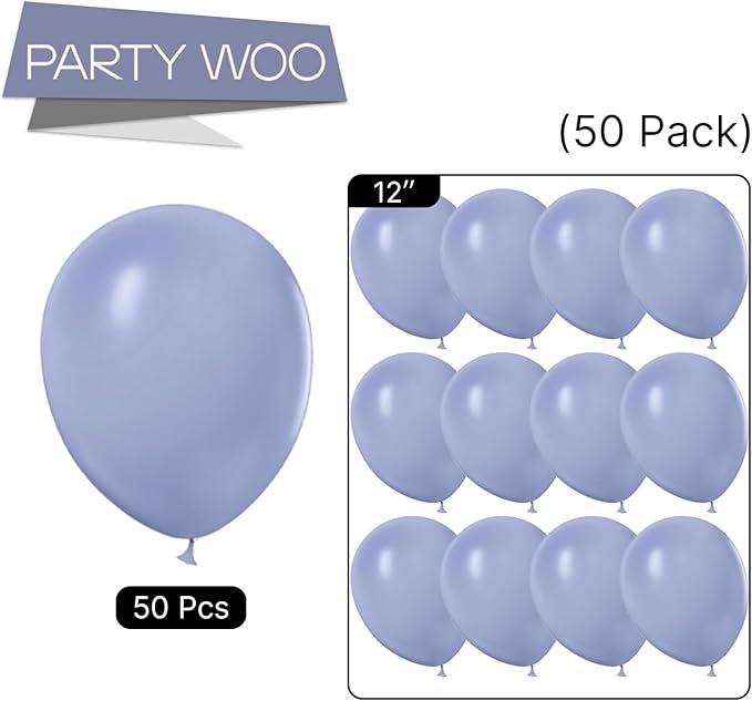 PartyWoo Dusty Blue Purple Balloons 50 pcs 12 Inch Periwinkle Lavender Latex Helium Balloons for Graduation Baby Shower Gender Reveal Wedding Butterfly Birthday Party Decorations Blue-F49