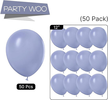 PartyWoo Dusty Blue Purple Balloons 50 pcs 12 Inch Periwinkle Lavender Latex Helium Balloons for Graduation Baby Shower Gender Reveal Wedding Butterfly Birthday Party Decorations Blue-F49