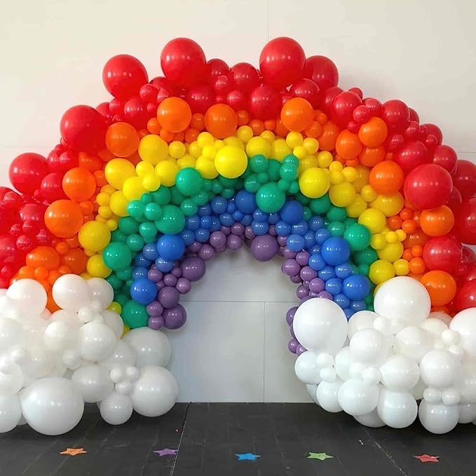 PartyWoo Assorted Colors Rainbow Balloons 50 pcs 12 Inch Multicolor Colorful Latex Helium Primary Color Balloon for Graduation Baby Shower Gender Reveal Rainbow Theme Birthday Party Decorations