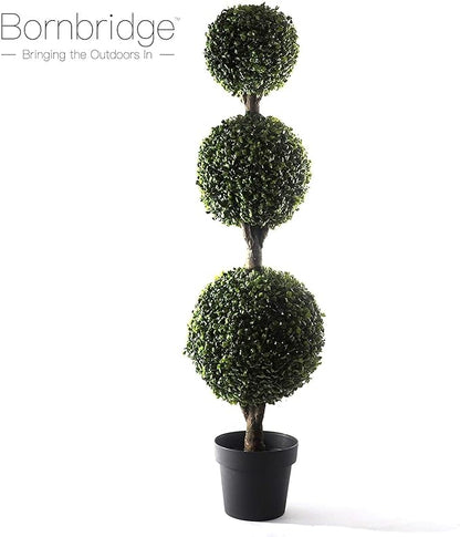 Bornbridge 4' Boxwood Ball Tree - Lifelike Artificial Outdoor Plant, UV Resistant, No Water Required, Can Be Planted in Ground or Used as Patio Decor
