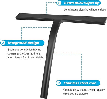 Shower Squeegee for Glass Doors, Mirror Window Tile Scrubber Cleaner with Hook Silicone (White)