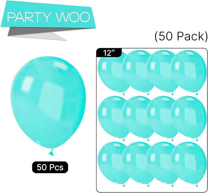 PartyWoo Teal Balloons 50 pcs 12 Inch Pearl Turquoise Aqua Blue Dark Teal Balloons for Graduation Wedding Baby Shower Bridal Shower Gender Reveal Anniversary Birthday Party Decorations Teal-Z13