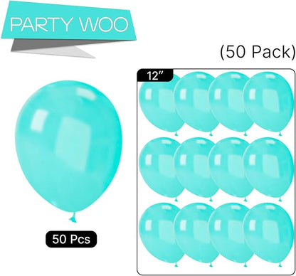 PartyWoo Teal Balloons 50 pcs 12 Inch Pearl Turquoise Aqua Blue Dark Teal Balloons for Graduation Wedding Baby Shower Bridal Shower Gender Reveal Anniversary Birthday Party Decorations Teal-Z13