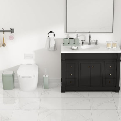Bathroom Set, Sage Green Bathroom Accessories Set with Press-on Lid Bathroom Trash Can, Soap Dispenser, 10PC Bathroom Accessory Set for Home