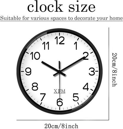 XFM 2 Pack Black Wall Clock 8 Inch Silent Wall Cloks Battery Operated Modern Classic Small Analog Clock for Kitchen Classroom Home Office
