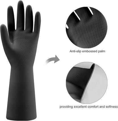 Bamllum 4 Pairs Rubber Kitchen Dishwashing Gloves - Reusable Household Cleaning Gloves for Washing Dishes and Cleaning Tasks, Flexible Long-lasting and Non-Slip (Large, Black)