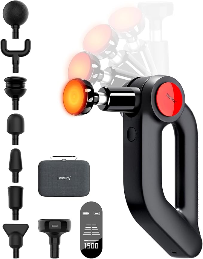 Massage Gun Deep Tissue with Heat Therapy, 12mm Amplitude Muscle Massager for Athletes, 5 Speeds & 4 Modes Massager Gun for Neck Back Shoulder Leg Pain Relief - Ideal Gift for Men, Black