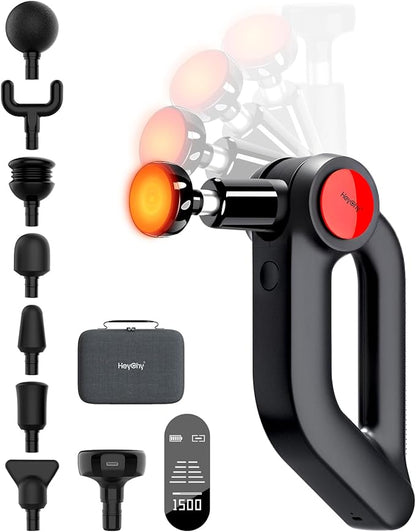 Massage Gun Deep Tissue with Heat Therapy, 12mm Amplitude Muscle Massager for Athletes, 5 Speeds & 4 Modes Massager Gun for Neck Back Shoulder Leg Pain Relief - Ideal Gift for Men, Black