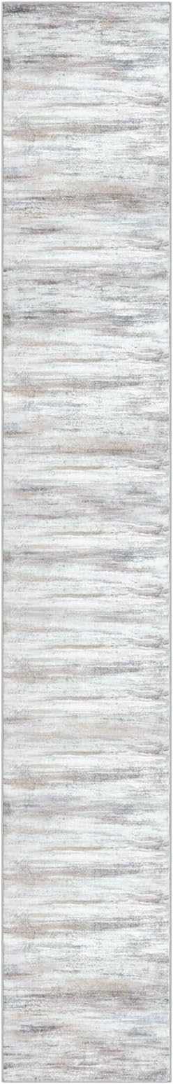 KOZYFLY Modern Abstract Kitchen Runner Rug, 2.6x16 Washable Rug Runner Non-Slip Soft Striped Hallway Runner Rugs, Beige Print Carpet Runner for Entryway Bathroom Laundry Room Foyer